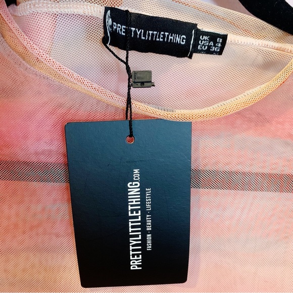 PrettyLittleThing Mesh High Neck Bodysuit Orange Size 4 - Picture 8 of 8